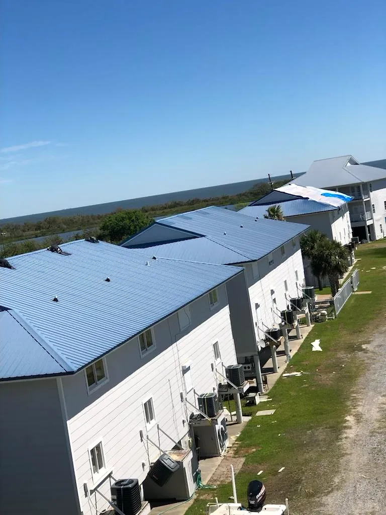 Blue metal roofs